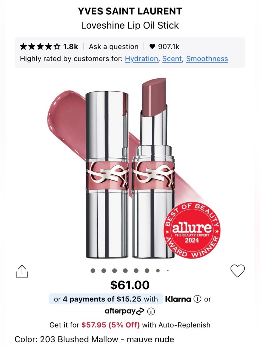 YSL LoveShine Lip Oil Stick in 203